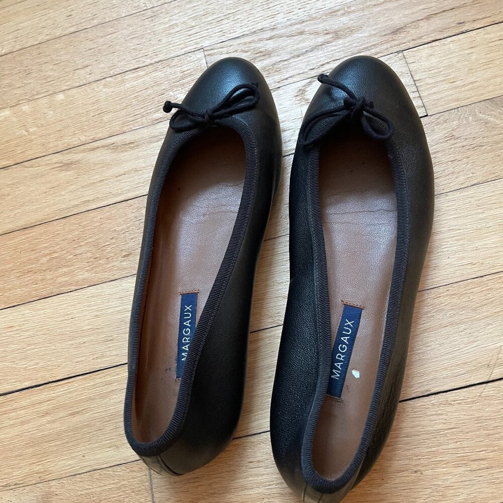 MARGAUX Demi Flat Shoes Women's 39M/US 9 Black Ballet Bow Tie Leather Spain
